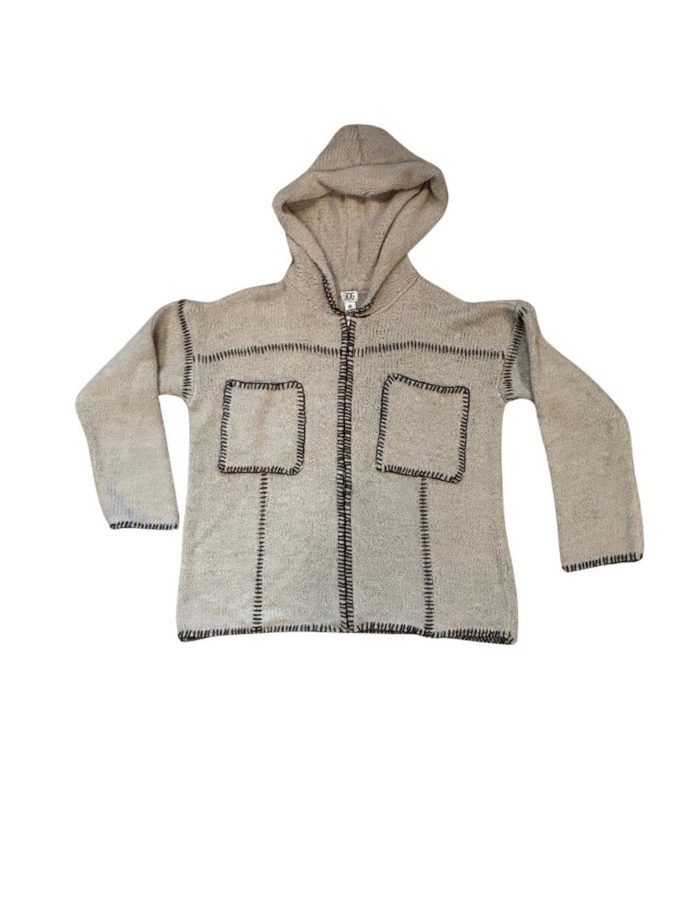 BDG Urban Outfitters Hooded Cardigan Oatmeal Blanket Stitch XS